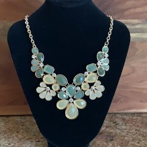 Elegant Floral Necklace with Green and Gold Accents